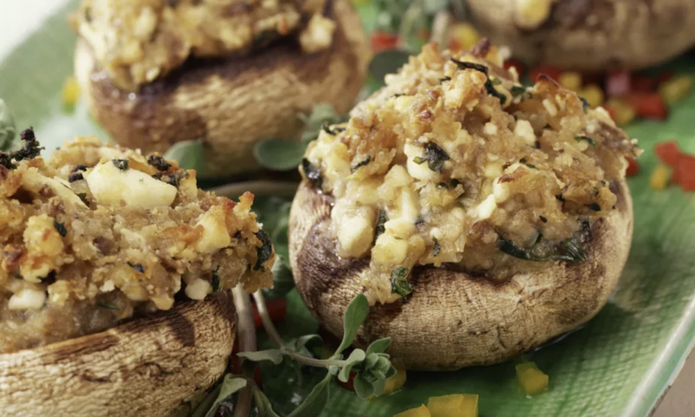 Stuffed mushrooms topped with horseradish for just the right accent