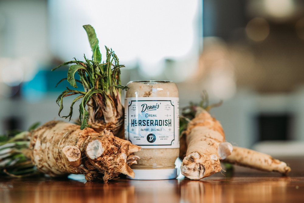 jar of dennis with horseradish root